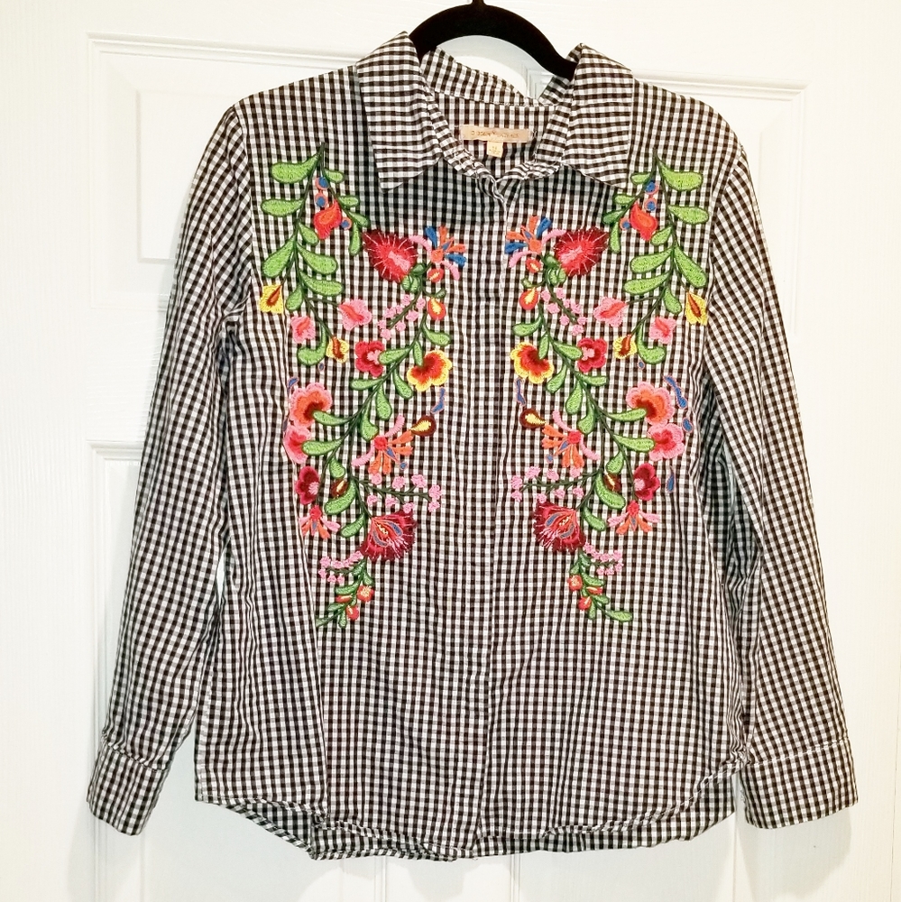 GIBSON LATIMER gingham embroidered button shirt